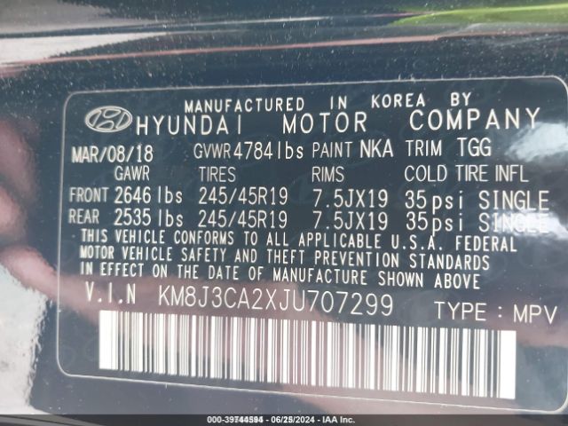 Photo 8 VIN: KM8J3CA2XJU707299 - HYUNDAI TUCSON 