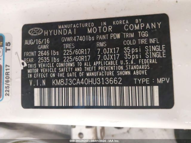 Photo 8 VIN: KM8J3CA40HU313662 - HYUNDAI TUCSON 