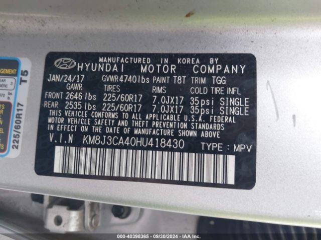 Photo 8 VIN: KM8J3CA40HU418430 - HYUNDAI TUCSON 