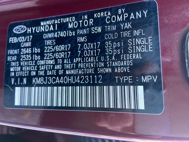 Photo 9 VIN: KM8J3CA40HU423112 - HYUNDAI TUCSON 