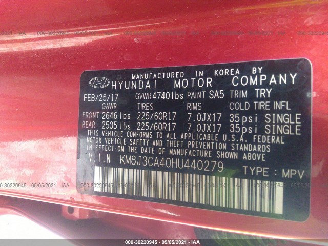 Photo 8 VIN: KM8J3CA40HU440279 - HYUNDAI TUCSON 