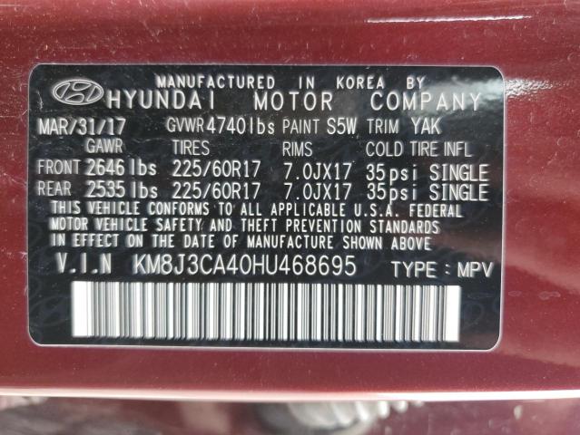 Photo 12 VIN: KM8J3CA40HU468695 - HYUNDAI TUCSON 