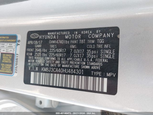 Photo 8 VIN: KM8J3CA40HU484301 - HYUNDAI TUCSON 