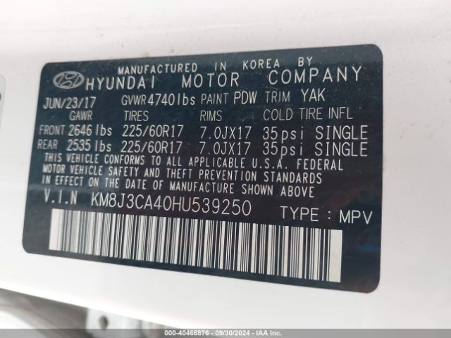 Photo 8 VIN: KM8J3CA40HU539250 - HYUNDAI TUCSON 