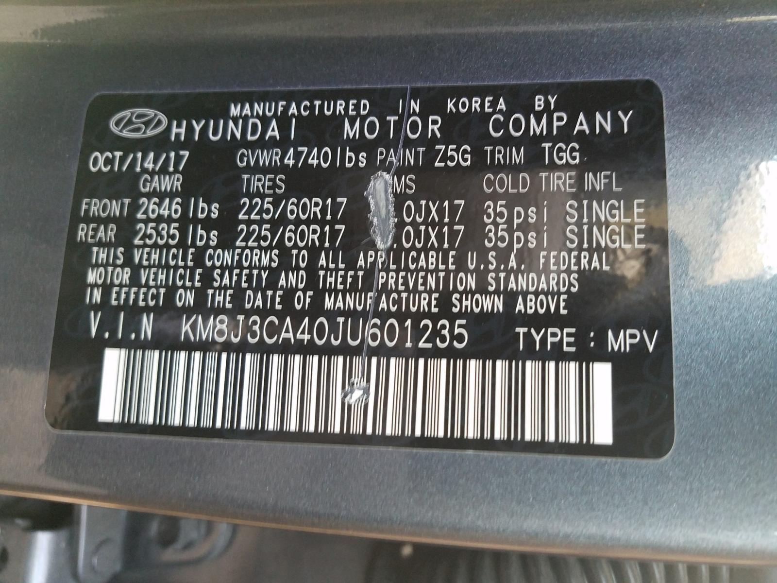 Photo 9 VIN: KM8J3CA40JU601235 - HYUNDAI TUCSON SEL 