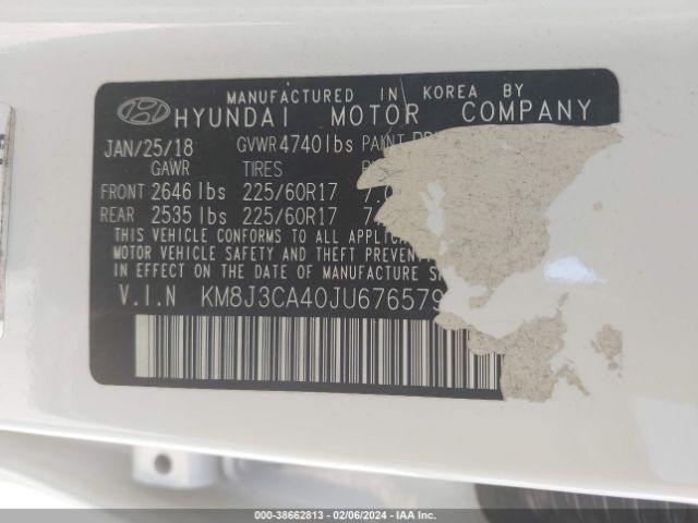 Photo 8 VIN: KM8J3CA40JU676579 - HYUNDAI TUCSON 