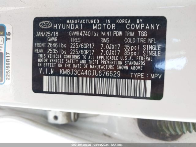 Photo 8 VIN: KM8J3CA40JU676629 - HYUNDAI TUCSON 