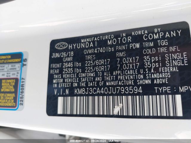 Photo 8 VIN: KM8J3CA40JU793594 - HYUNDAI TUCSON 