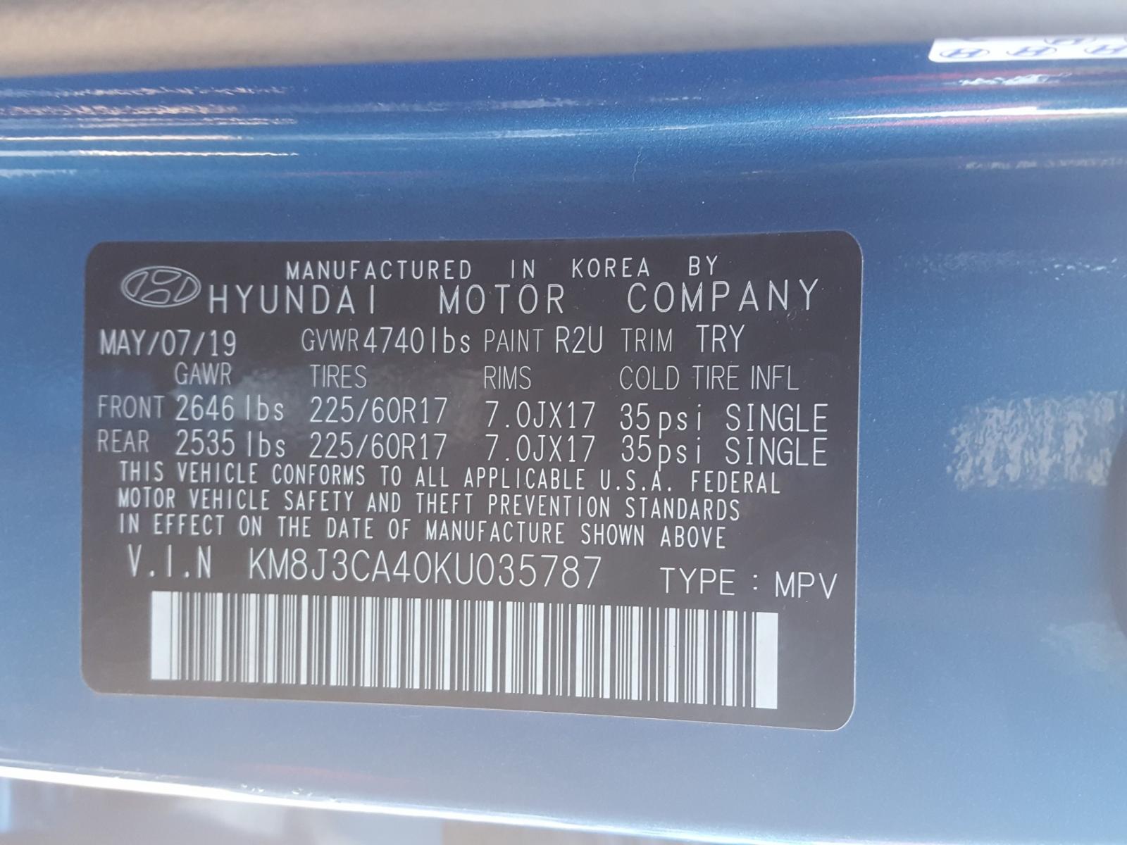 Photo 9 VIN: KM8J3CA40KU035787 - HYUNDAI TUCSON LIM 