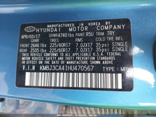 Photo 8 VIN: KM8J3CA41HU470567 - HYUNDAI TUCSON 