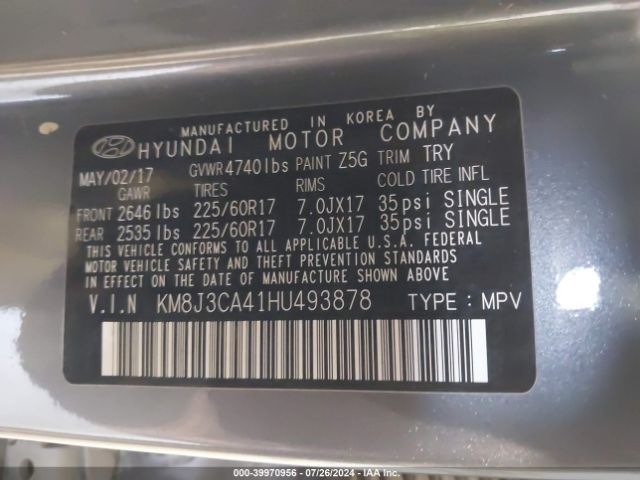 Photo 8 VIN: KM8J3CA41HU493878 - HYUNDAI TUCSON 