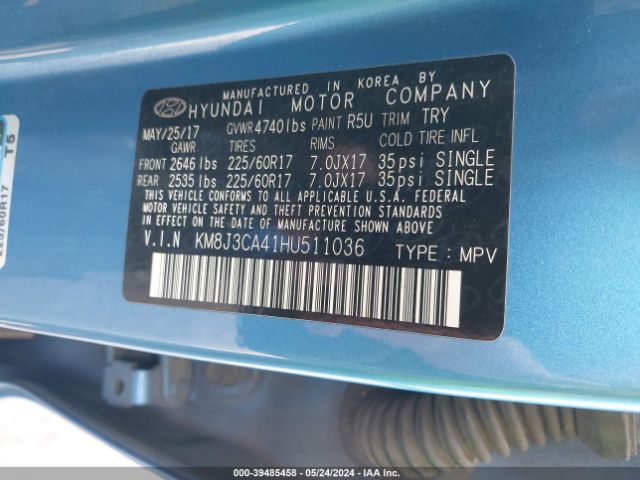 Photo 8 VIN: KM8J3CA41HU511036 - HYUNDAI TUCSON 