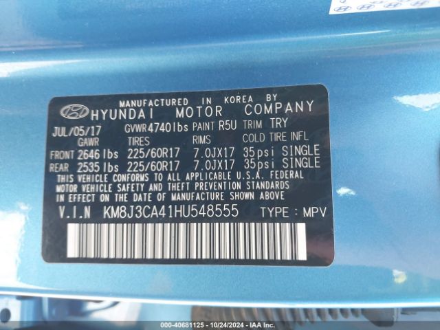 Photo 8 VIN: KM8J3CA41HU548555 - HYUNDAI TUCSON 