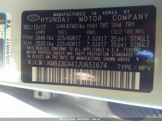 Photo 8 VIN: KM8J3CA41JU651674 - HYUNDAI TUCSON 