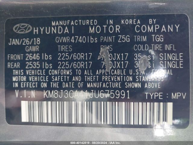 Photo 8 VIN: KM8J3CA41JU675991 - HYUNDAI TUCSON 