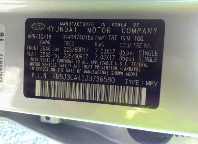 Photo 8 VIN: KM8J3CA41JU736580 - HYUNDAI TUCSON 