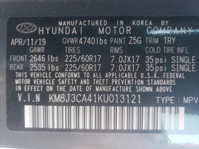 Photo 9 VIN: KM8J3CA41KU013121 - HYUNDAI TUCSON LIM 