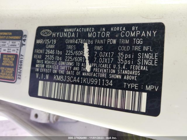 Photo 8 VIN: KM8J3CA41KU991134 - HYUNDAI TUCSON 