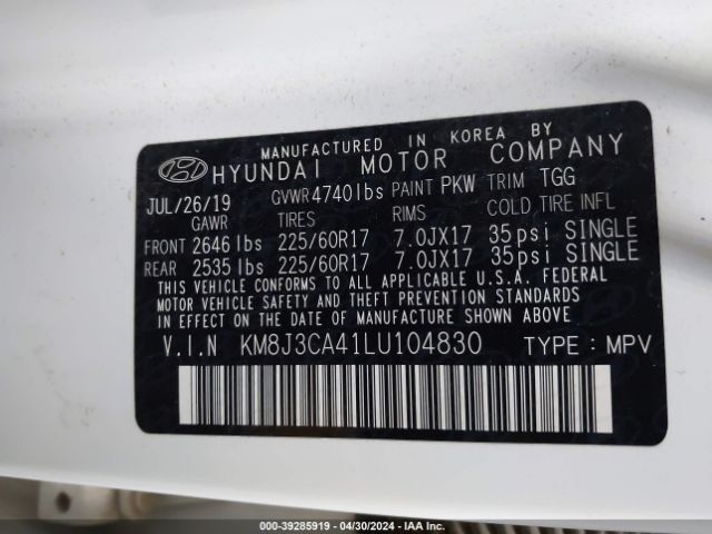 Photo 8 VIN: KM8J3CA41LU104830 - HYUNDAI TUCSON 