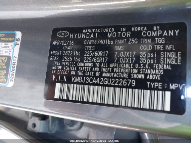 Photo 8 VIN: KM8J3CA42GU222679 - HYUNDAI TUCSON 