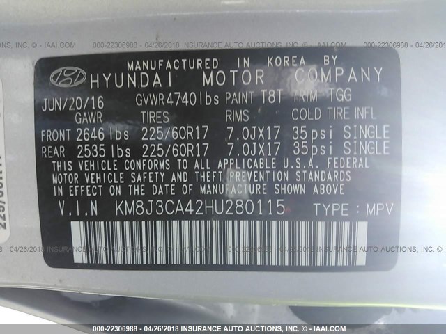 Photo 8 VIN: KM8J3CA42HU280115 - HYUNDAI TUCSON 