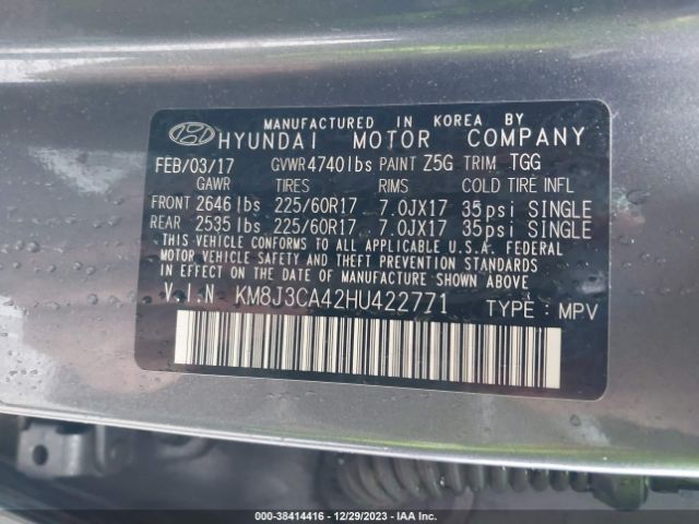 Photo 8 VIN: KM8J3CA42HU422771 - HYUNDAI TUCSON 