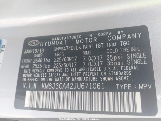 Photo 8 VIN: KM8J3CA42JU671061 - HYUNDAI TUCSON 