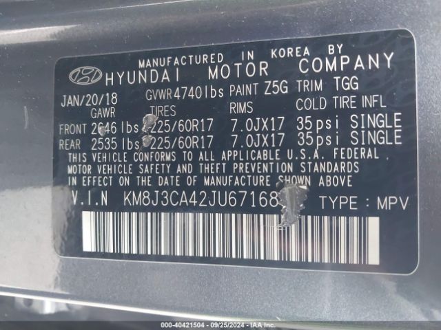 Photo 8 VIN: KM8J3CA42JU671688 - HYUNDAI TUCSON 