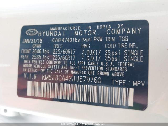 Photo 8 VIN: KM8J3CA42JU679760 - HYUNDAI TUCSON 