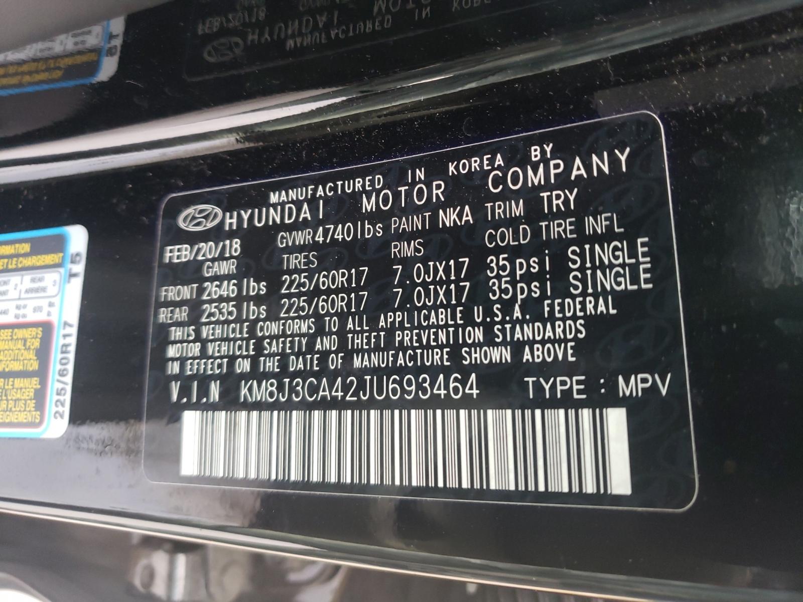 Photo 9 VIN: KM8J3CA42JU693464 - HYUNDAI TUCSON SEL 