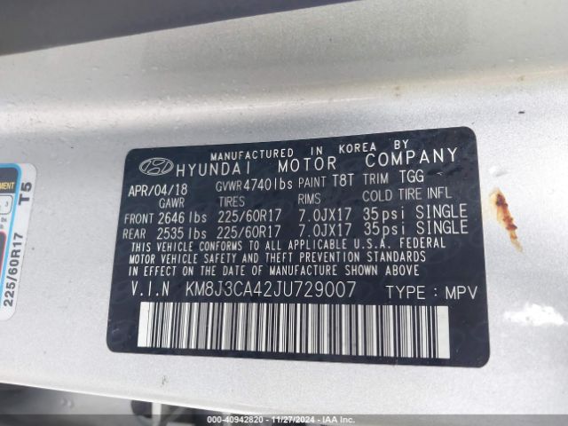 Photo 8 VIN: KM8J3CA42JU729007 - HYUNDAI TUCSON 