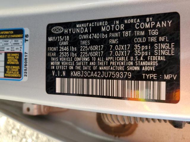 Photo 9 VIN: KM8J3CA42JU759379 - HYUNDAI TUCSON SEL 