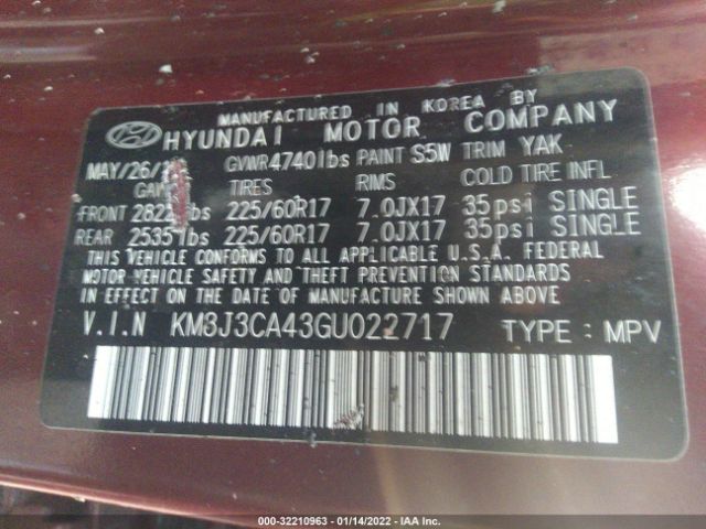 Photo 8 VIN: KM8J3CA43GU022717 - HYUNDAI TUCSON 