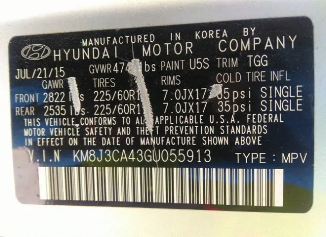 Photo 8 VIN: KM8J3CA43GU055913 - HYUNDAI TUCSON 