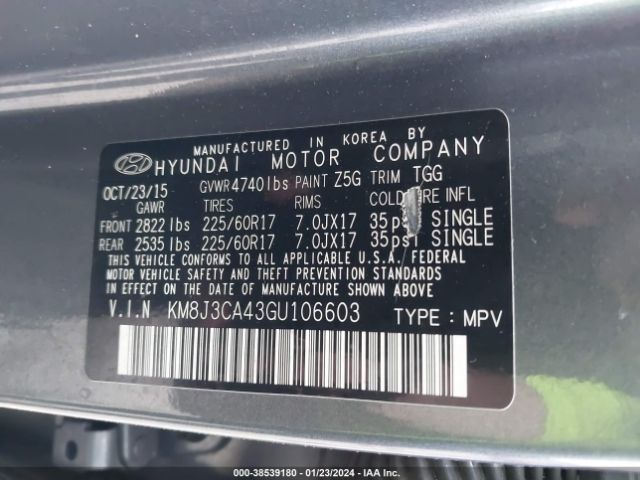 Photo 8 VIN: KM8J3CA43GU106603 - HYUNDAI TUCSON 