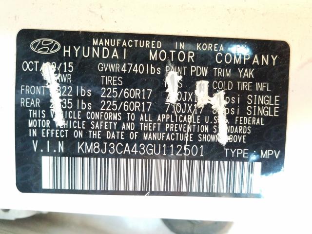 Photo 9 VIN: KM8J3CA43GU112501 - HYUNDAI TUCSON LIM 