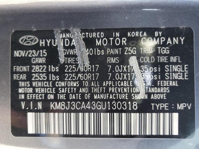 Photo 12 VIN: KM8J3CA43GU130318 - HYUNDAI TUCSON LIM 