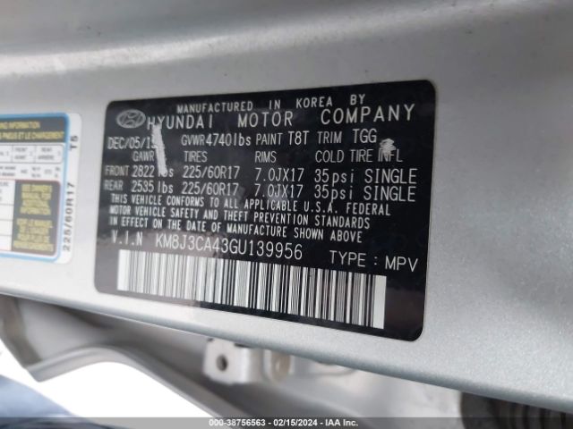 Photo 8 VIN: KM8J3CA43GU139956 - HYUNDAI TUCSON 