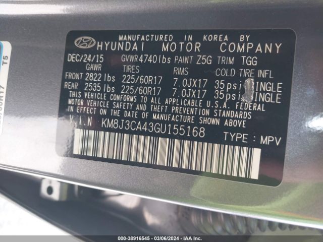 Photo 8 VIN: KM8J3CA43GU155168 - HYUNDAI TUCSON 