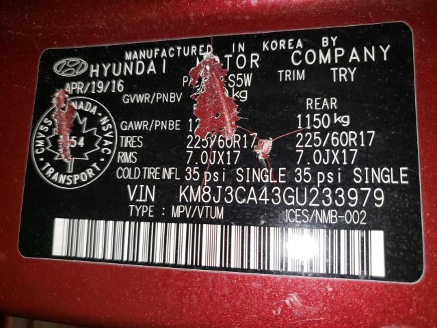 Photo 12 VIN: KM8J3CA43GU233979 - HYUNDAI TUCSON 