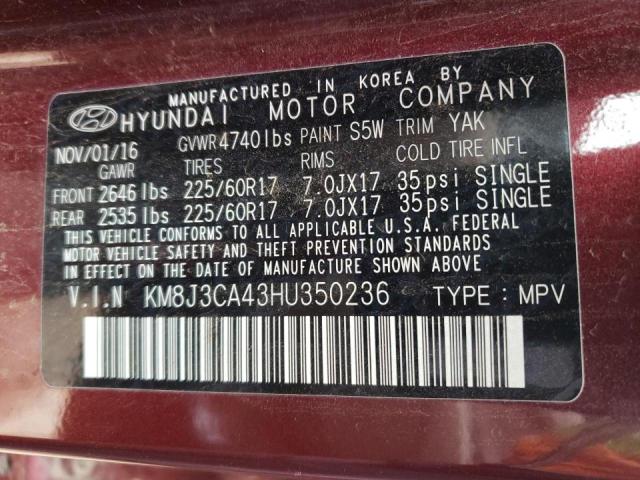 Photo 12 VIN: KM8J3CA43HU350236 - HYUNDAI TUCSON LIM 