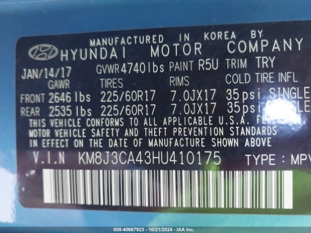 Photo 8 VIN: KM8J3CA43HU410175 - HYUNDAI TUCSON 