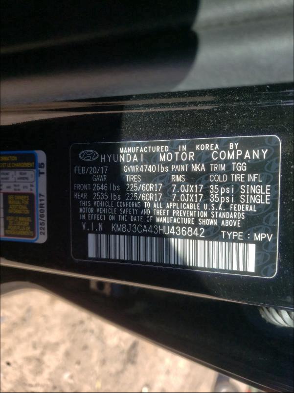 Photo 9 VIN: KM8J3CA43HU436842 - HYUNDAI TUCSON LIM 