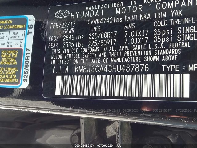 Photo 8 VIN: KM8J3CA43HU437876 - HYUNDAI TUCSON 