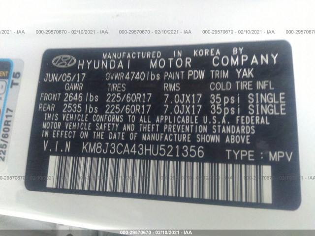 Photo 8 VIN: KM8J3CA43HU521356 - HYUNDAI TUCSON 