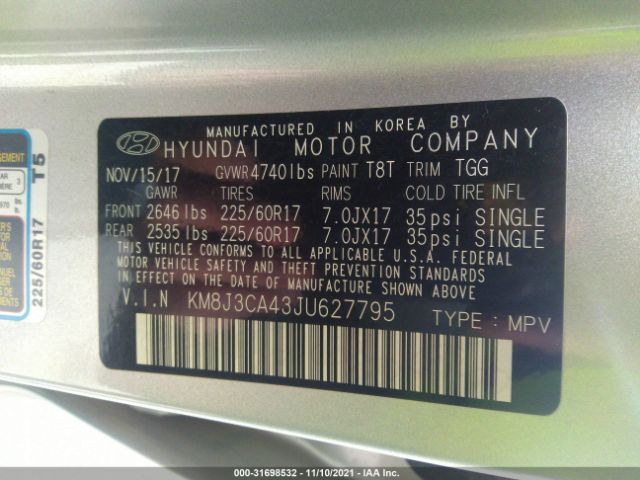 Photo 8 VIN: KM8J3CA43JU627795 - HYUNDAI TUCSON 