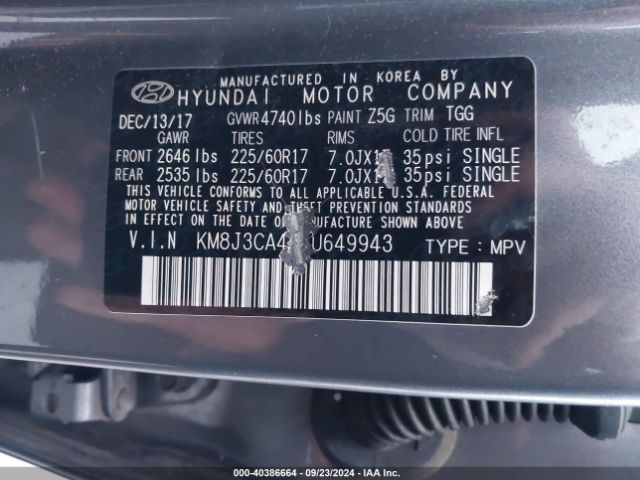 Photo 8 VIN: KM8J3CA43JU649943 - HYUNDAI TUCSON 