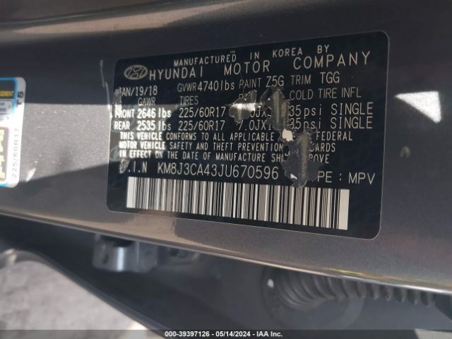 Photo 8 VIN: KM8J3CA43JU670596 - HYUNDAI TUCSON 