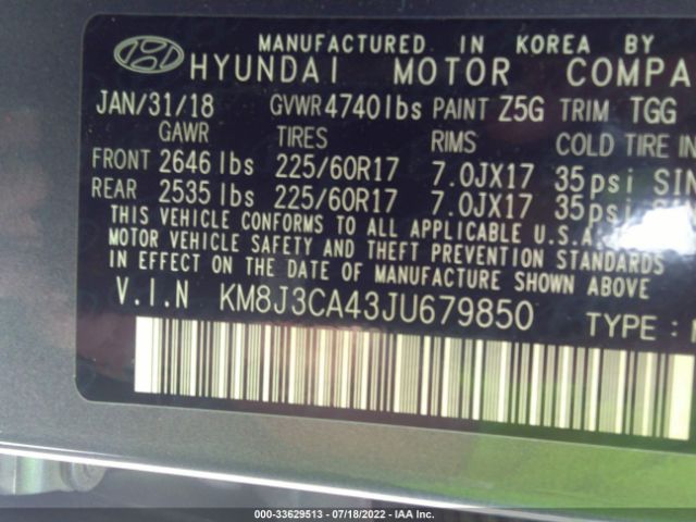 Photo 8 VIN: KM8J3CA43JU679850 - HYUNDAI TUCSON 