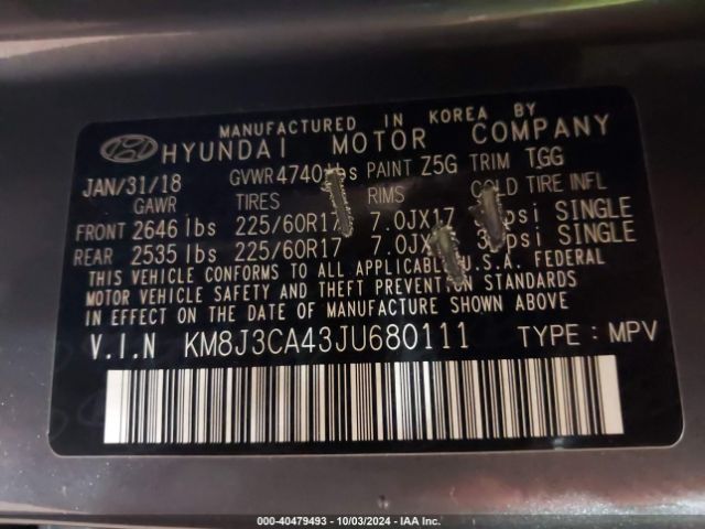 Photo 8 VIN: KM8J3CA43JU680111 - HYUNDAI TUCSON 